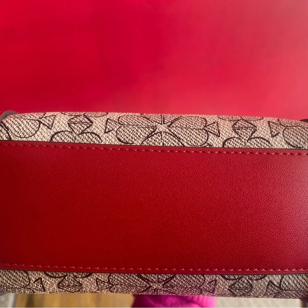Special Flowers & Heart Kate Spade Coated Canvas Red Leather Trim Mini-Tote NWT - Picture 8 of 12